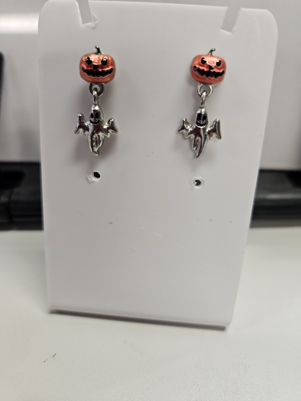 Pumpkin Ghost Earrings Orange & Silver